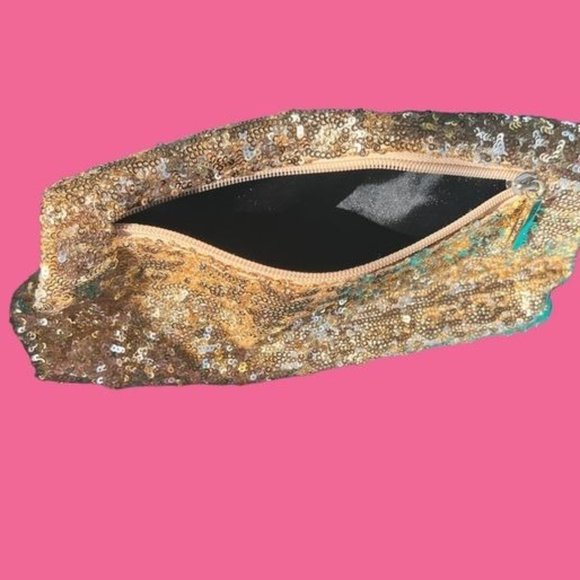 VICTORIA'S SECRET Gold Sequin Clutch, Evening, Makeup, Hand Bag, PURSE - Picture 4 of 8